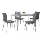Fuji-mason Upholstered Swivel Dining Set - 5 Piece - Brushed Stainless Steel, Clear Glass, Grey PU
