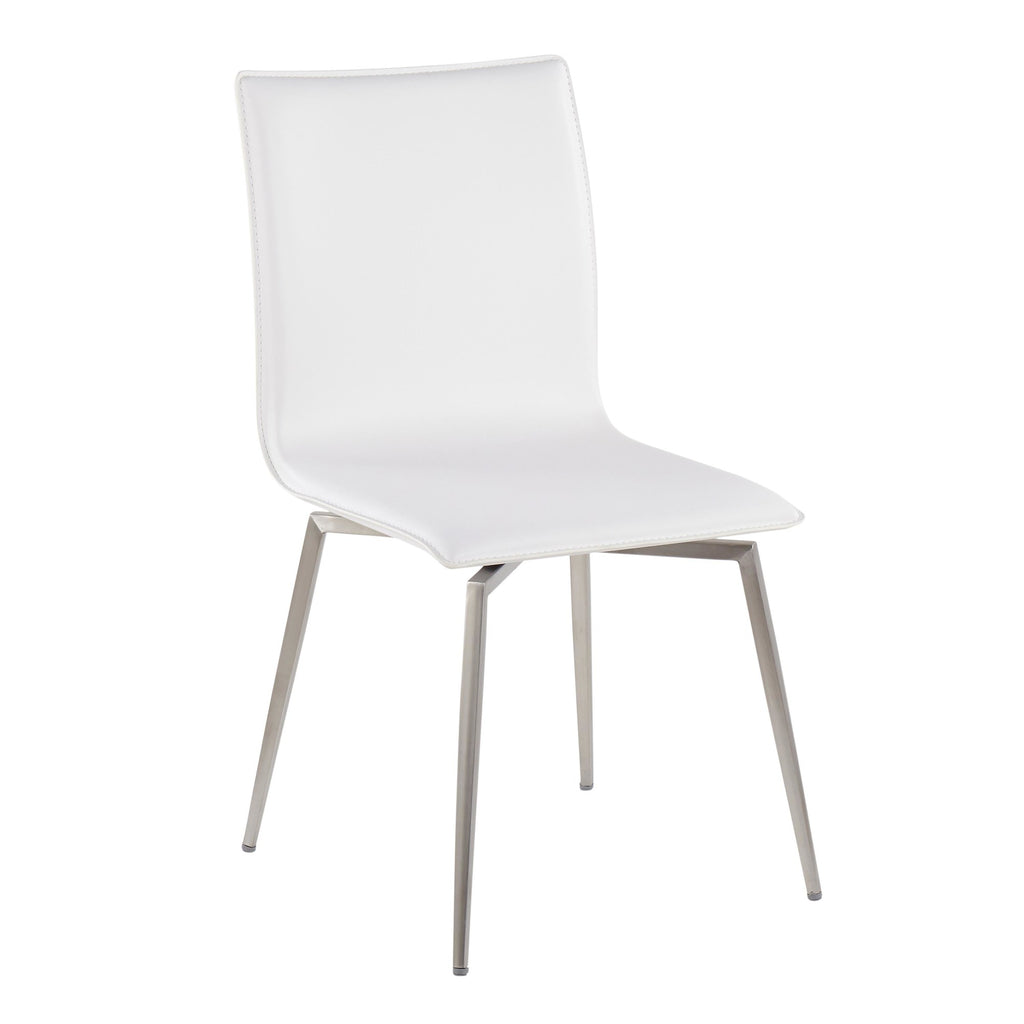 Fuji-mason Upholstered Swivel Dining Set - 5 Piece - Brushed Stainless Steel, Clear Glass, White PU