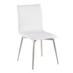Fuji-mason Upholstered Swivel Dining Set - 5 Piece - Brushed Stainless Steel, Clear Glass, White PU