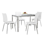 Fuji-mason Upholstered Swivel Dining Set - 5 Piece - Brushed Stainless Steel, Clear Glass, White PU