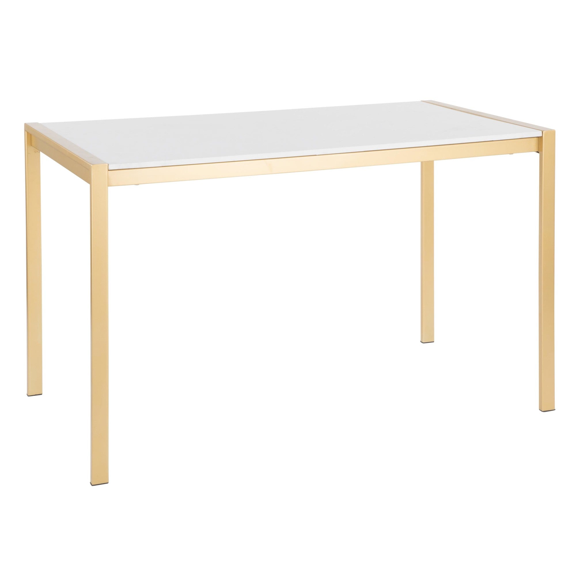Fuji-dutchess Dining Set - 5 Piece - Gold Metal, White Marble, Cream Velvet