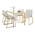 Fuji-dutchess Dining Set - 5 Piece - Gold Metal, White Marble, Cream Velvet