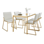 Fuji-dutchess Dining Set - 5 Piece - Gold Metal, White Marble, Cream Velvet