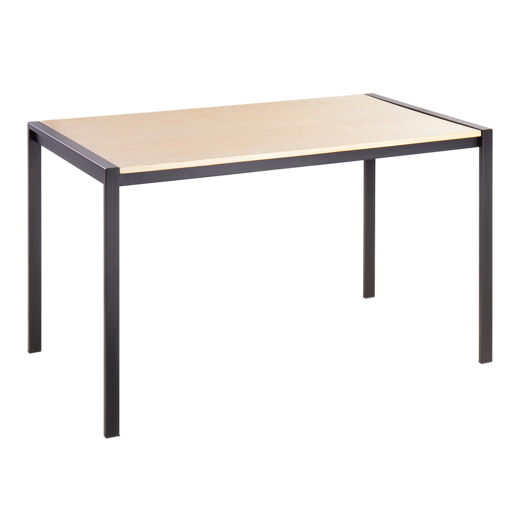 Fuji-boyne Dining Set - 5 Piece - Black Metal, Natural Wood, Cream Noise Fabric