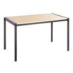 Fuji-boyne Dining Set - 5 Piece - Black Metal, Natural Wood, Cream Noise Fabric