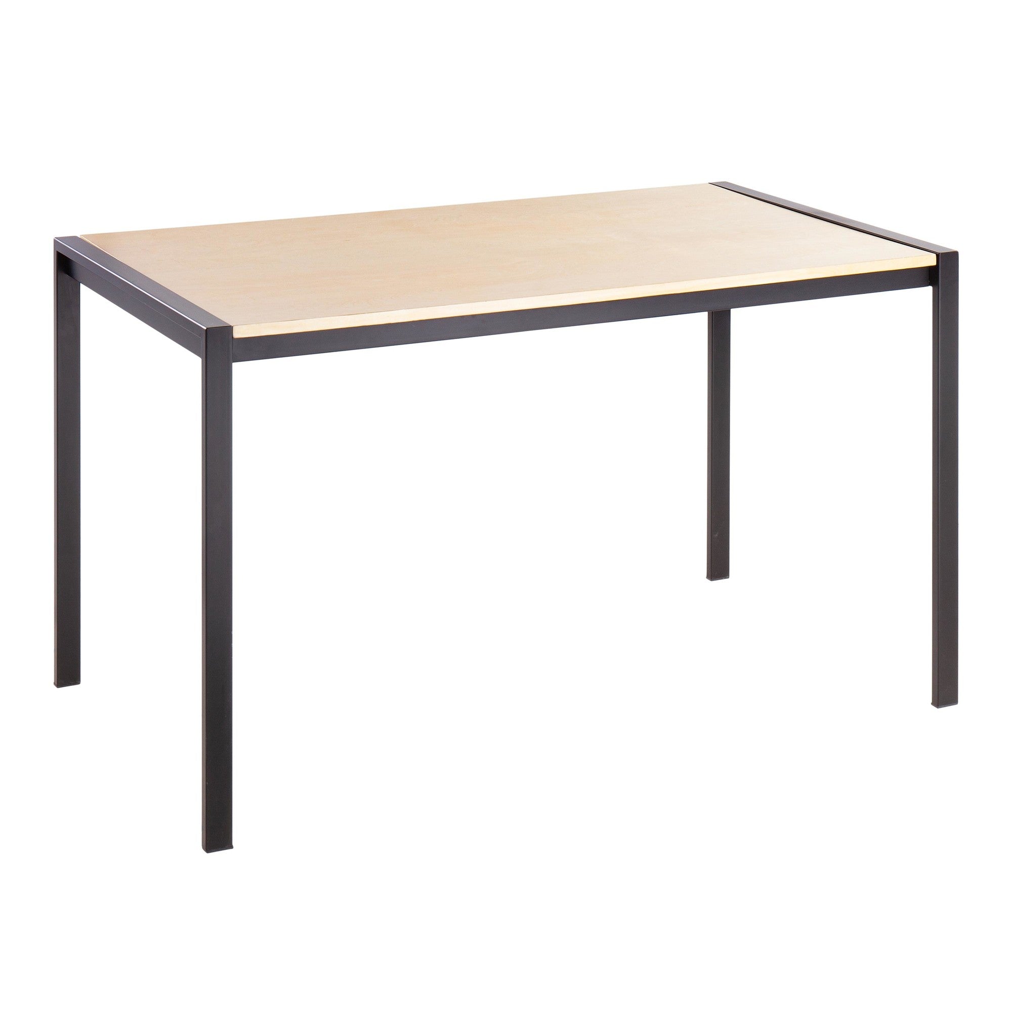 Fuji-boyne Dining Set - 5 Piece - Black Metal, Natural Wood, Cream Noise Fabric