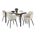 Fuji-boyne Dining Set - 5 Piece - Black Metal, Natural Wood, Cream Noise Fabric