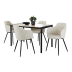 Fuji-boyne Dining Set - 5 Piece - Black Metal, Natural Wood, Cream Noise Fabric