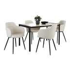 Fuji-boyne Dining Set - 5 Piece - Black Metal, Natural Wood, Cream Noise Fabric