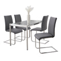 Fuji-foster Dining Set - 5 Piece - Brushed Stainless Steel, Clear Glass, Grey PU