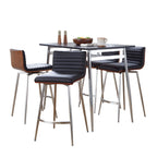 Marcel-mason Swivel Counter Height Dining Set - 5 Piece - Chrome Metal, Black Wood, Walnut Wood, Black PU, Stainless Steel