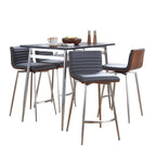 Marcel-mason Swivel Counter Height Dining Set - 5 Piece - Chrome Metal, Black Wood, Walnut Wood, Grey PU, Stainless Steel