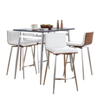 Marcel-mason Swivel Counter Height Dining Set - 5 Piece - Chrome Metal, Black Wood, Walnut Wood, White PU, Stainless Steel