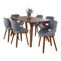 Folia Fabrico Dining Set - 7 Piece - Walnut Wood, Grey Noise Fabric
