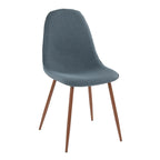 Folia Pebble Dining Set - 7 Piece - Walnut Wood, Clear Glass, Walnut Metal, Blue Fabric