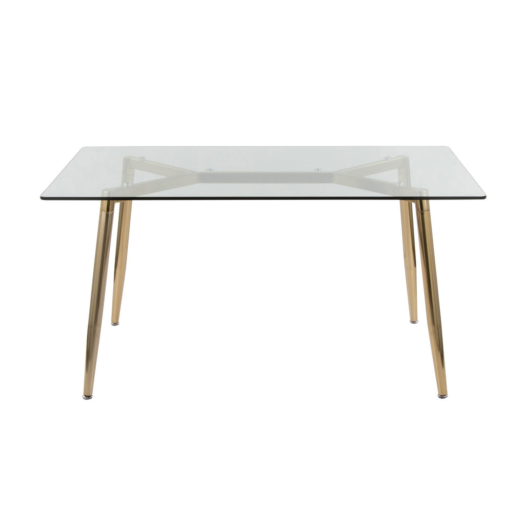 Clara Dining Table - Gold Metal, Clear Glass