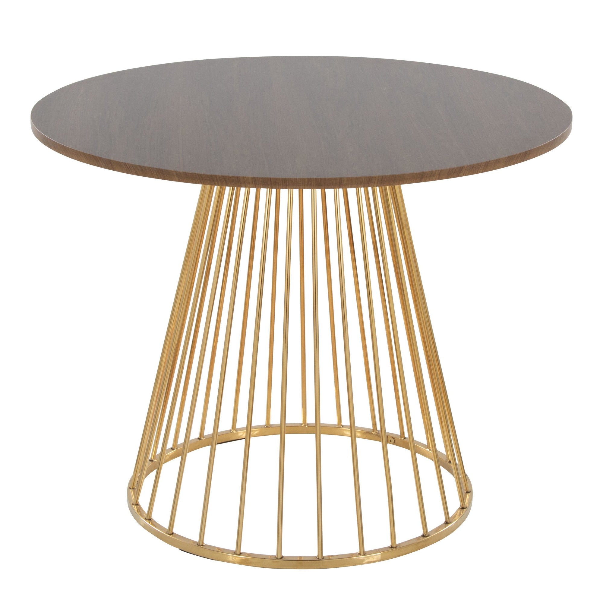 Canary Dining Table - Gold Metal, Walnut Wood