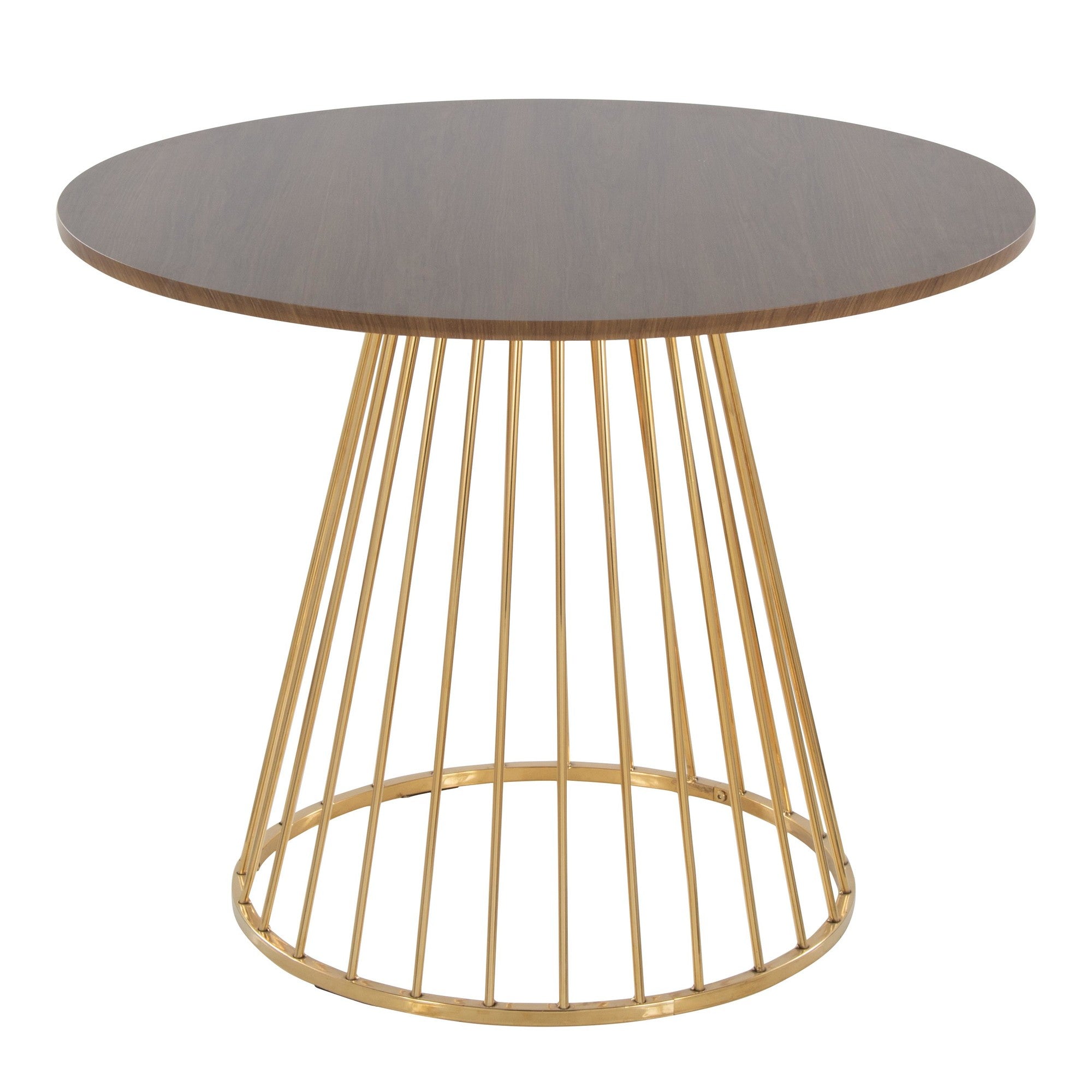 Canary Dining Table - Gold Metal, Walnut Wood