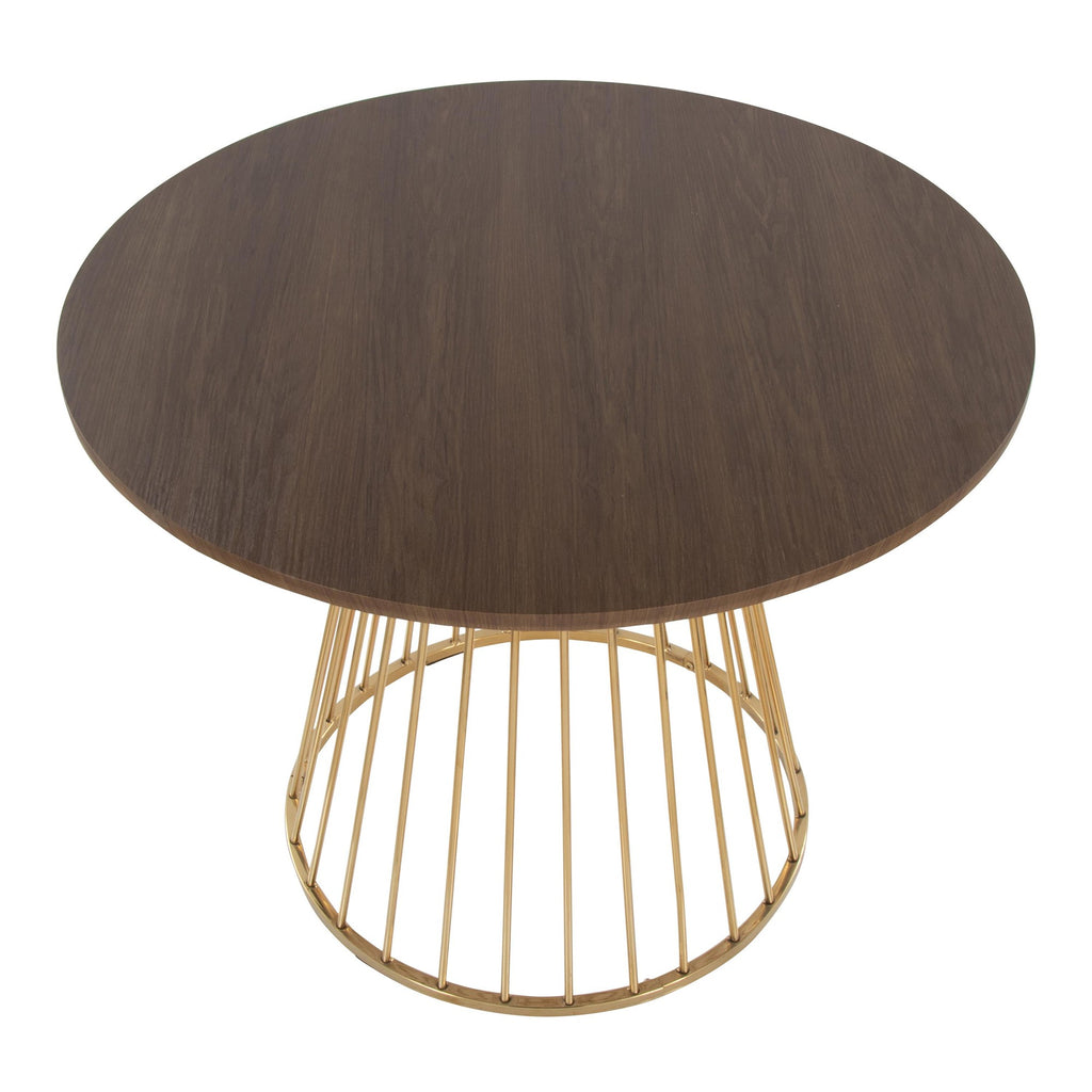 Canary Dining Table - Gold Metal, Walnut Wood