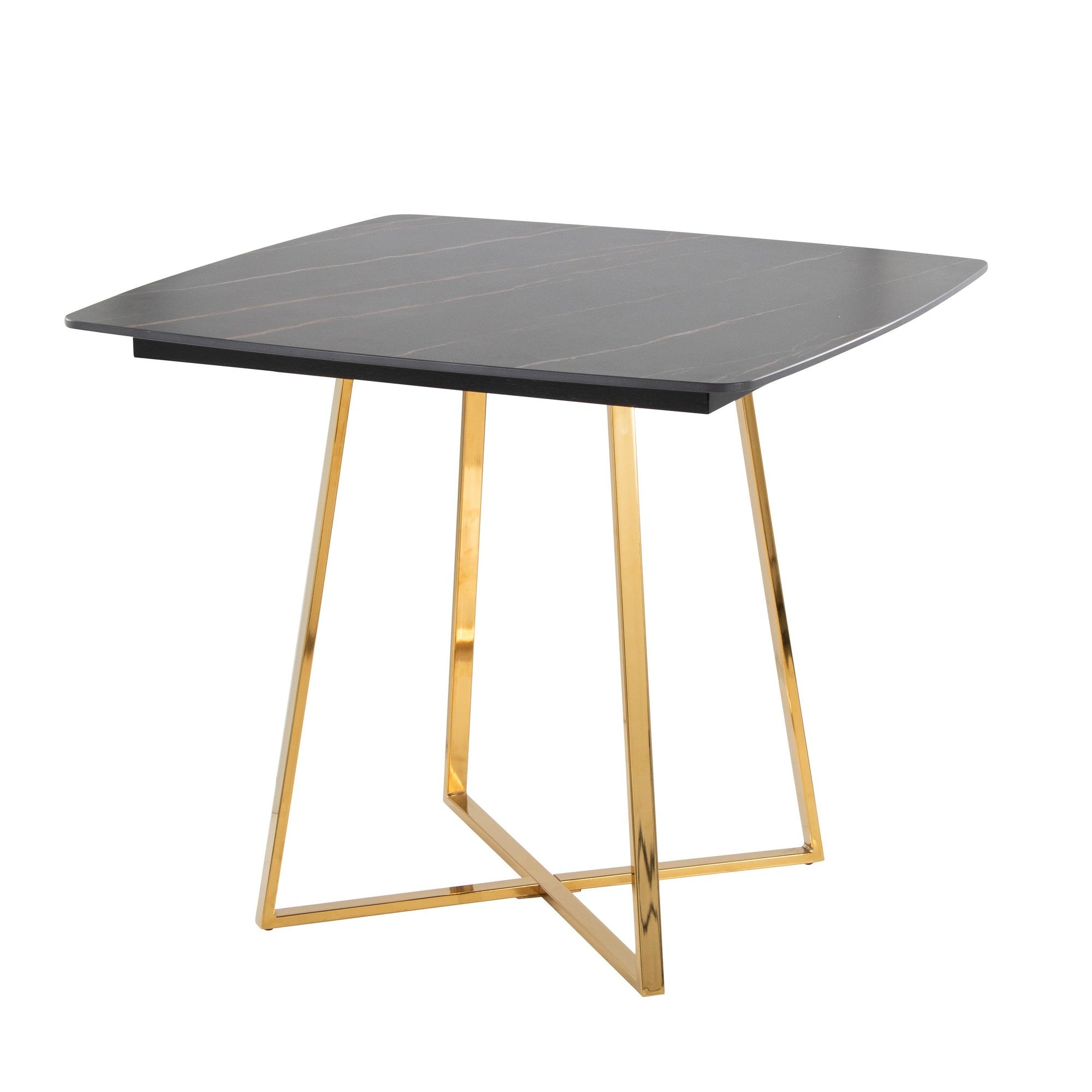 Folia Dinette Table - Gold Metal, Black Textured Marble, Black Wood