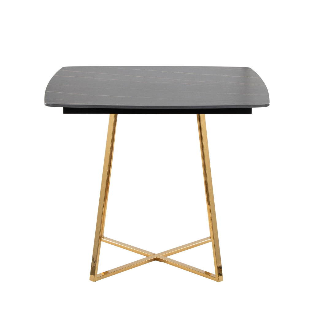 Folia Dinette Table - Gold Metal, Black Textured Marble, Black Wood