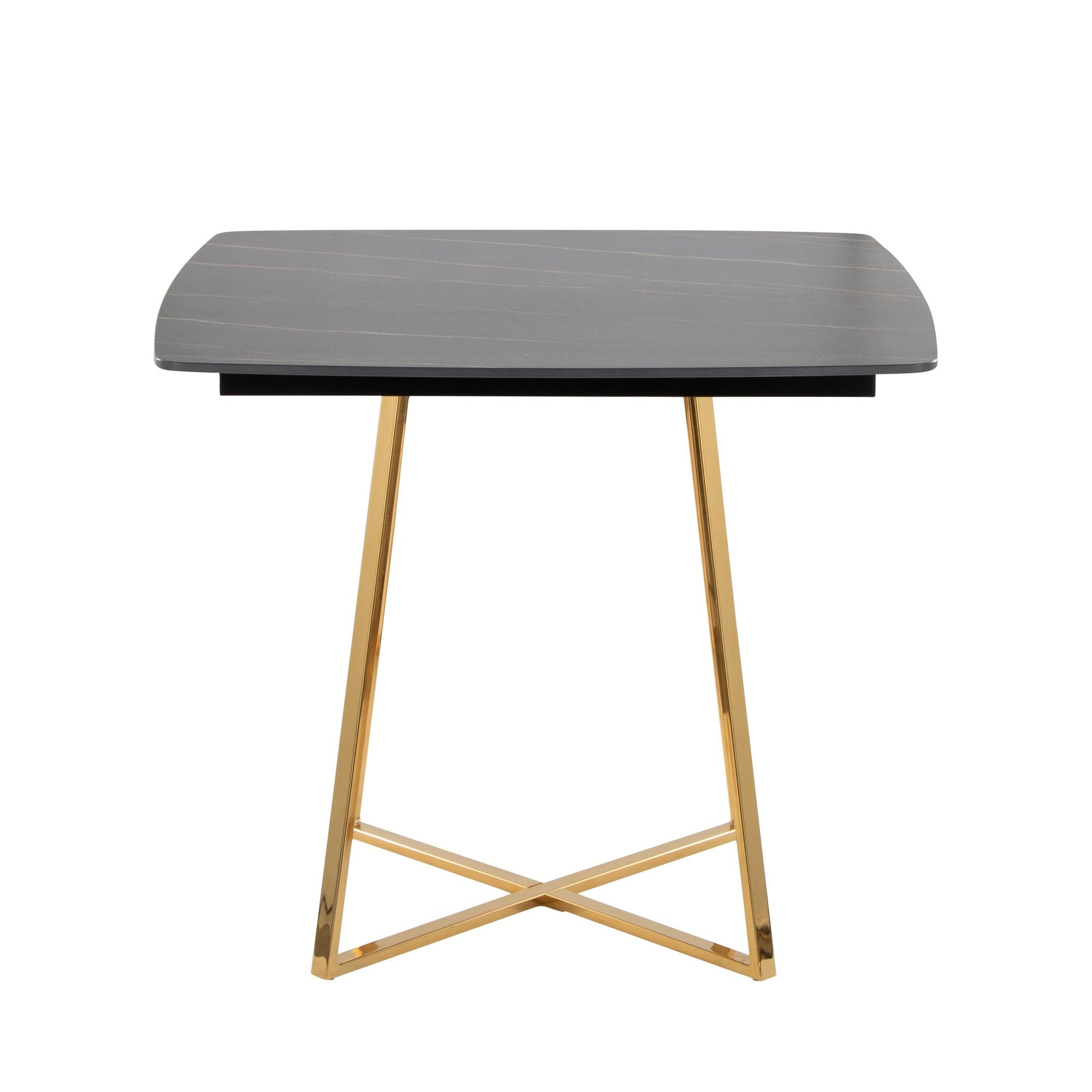 Folia Dinette Table - Gold Metal, Black Textured Marble, Black Wood