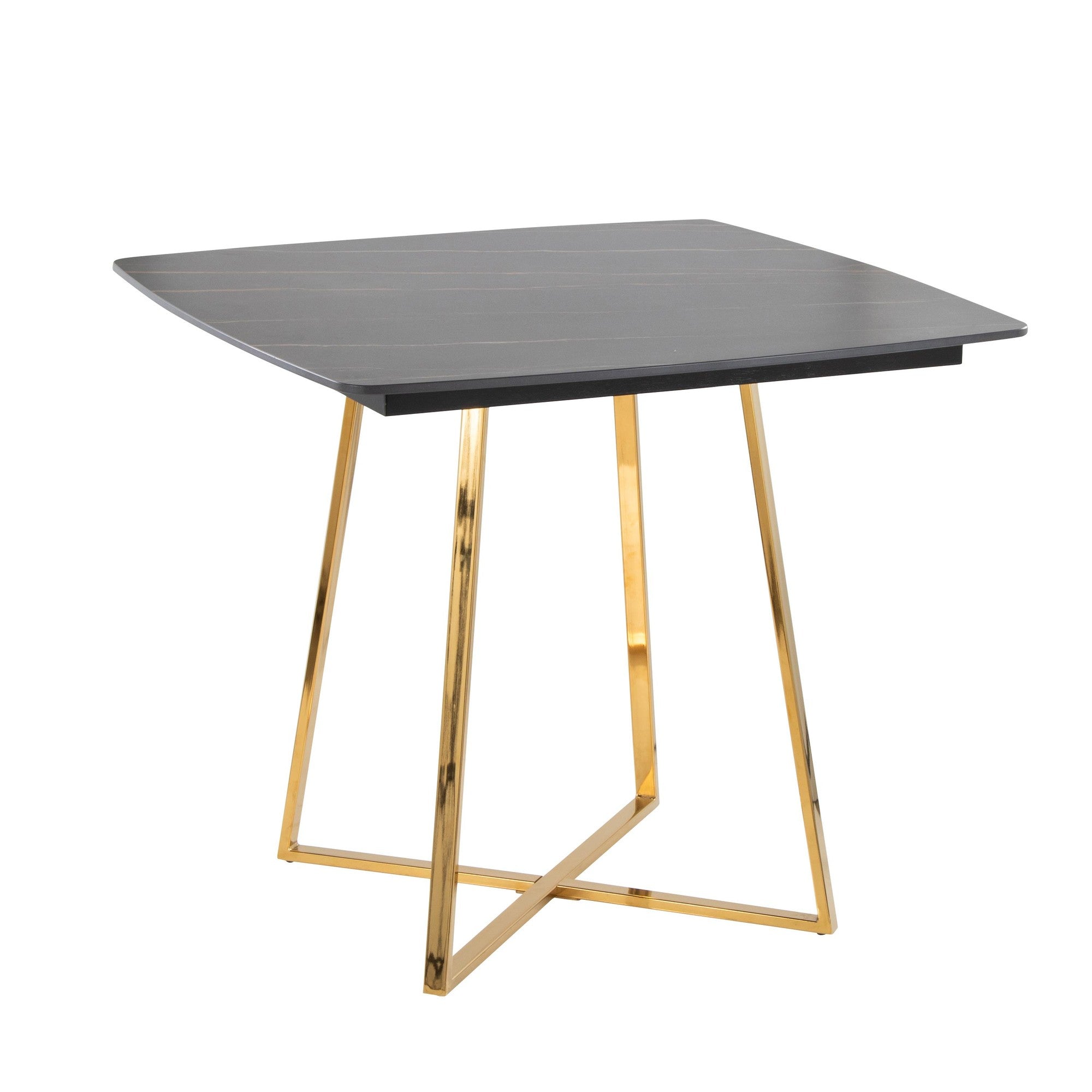 Folia Dinette Table - Gold Metal, Black Textured Marble, Black Wood
