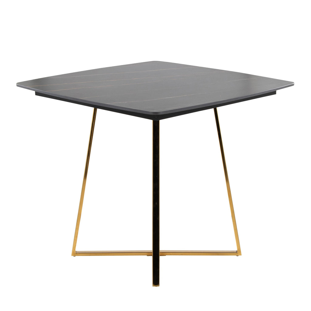 Folia Dinette Table - Gold Metal, Black Textured Marble, Black Wood