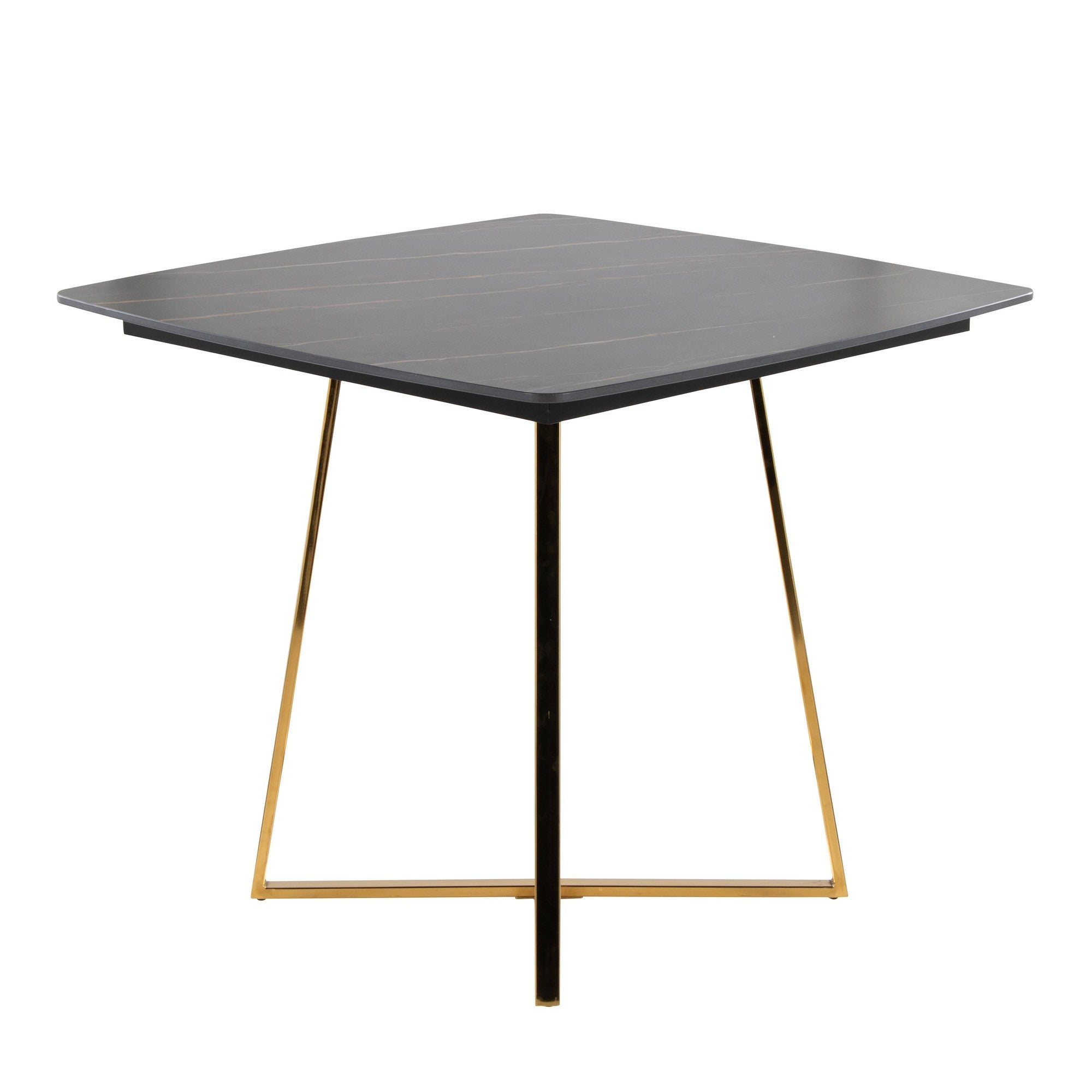 Folia Dinette Table - Gold Metal, Black Textured Marble, Black Wood