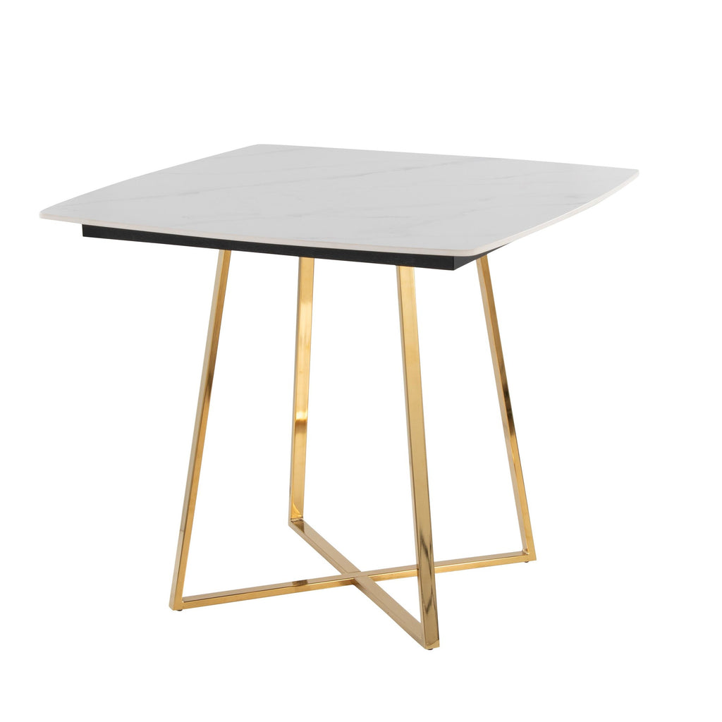 Folia Dinette Table - Gold Metal, White Textured Marble, Black Wood