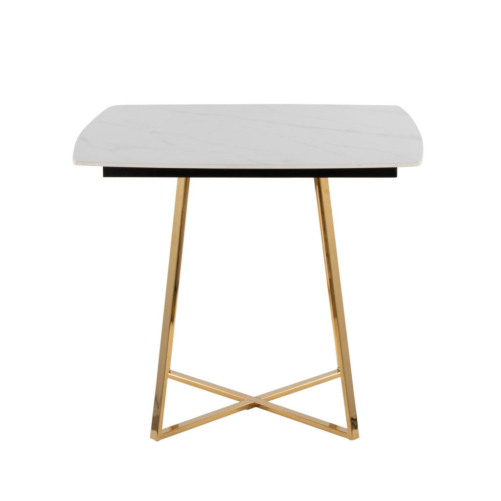 Folia Dinette Table - Gold Metal, White Textured Marble, Black Wood