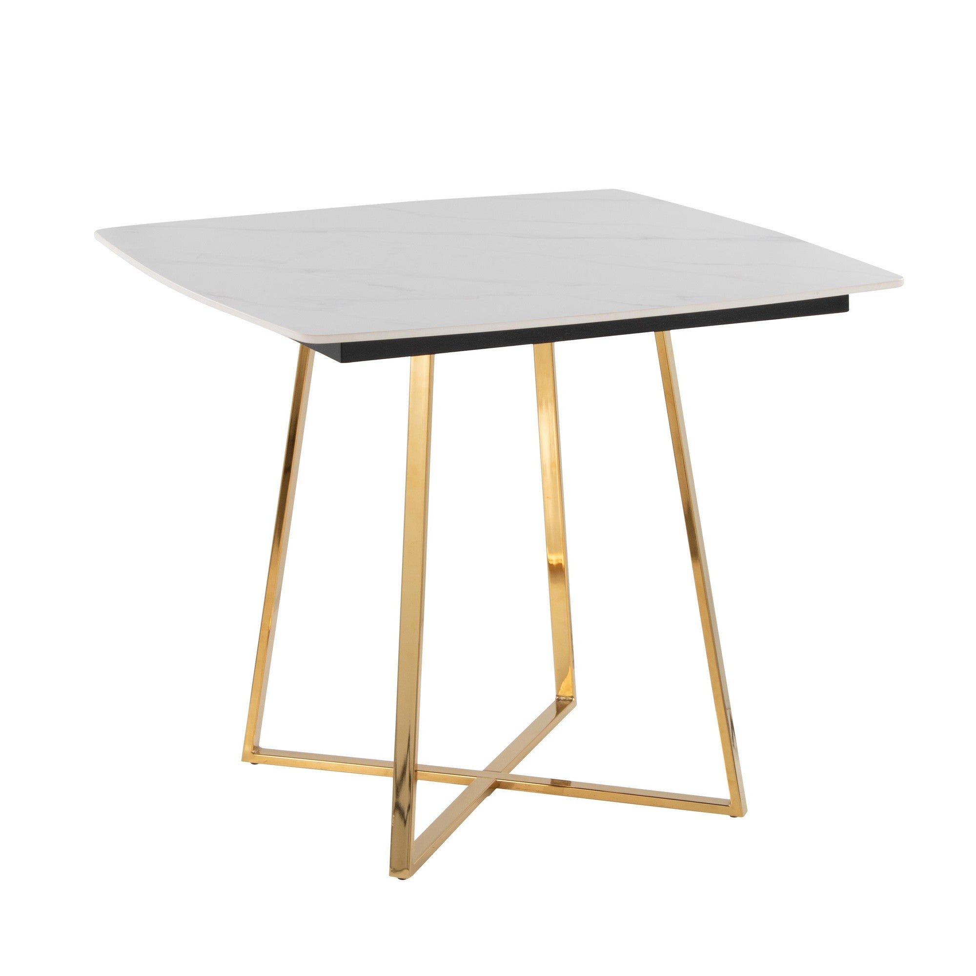Folia Dinette Table - Gold Metal, White Textured Marble, Black Wood