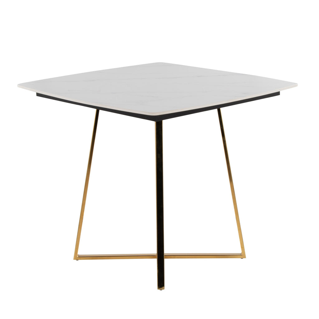 Folia Dinette Table - Gold Metal, White Textured Marble, Black Wood