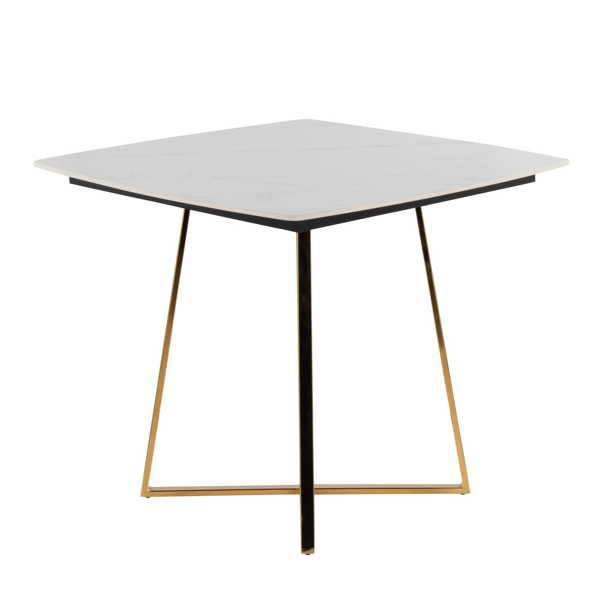 Folia Dinette Table - Gold Metal, White Textured Marble, Black Wood