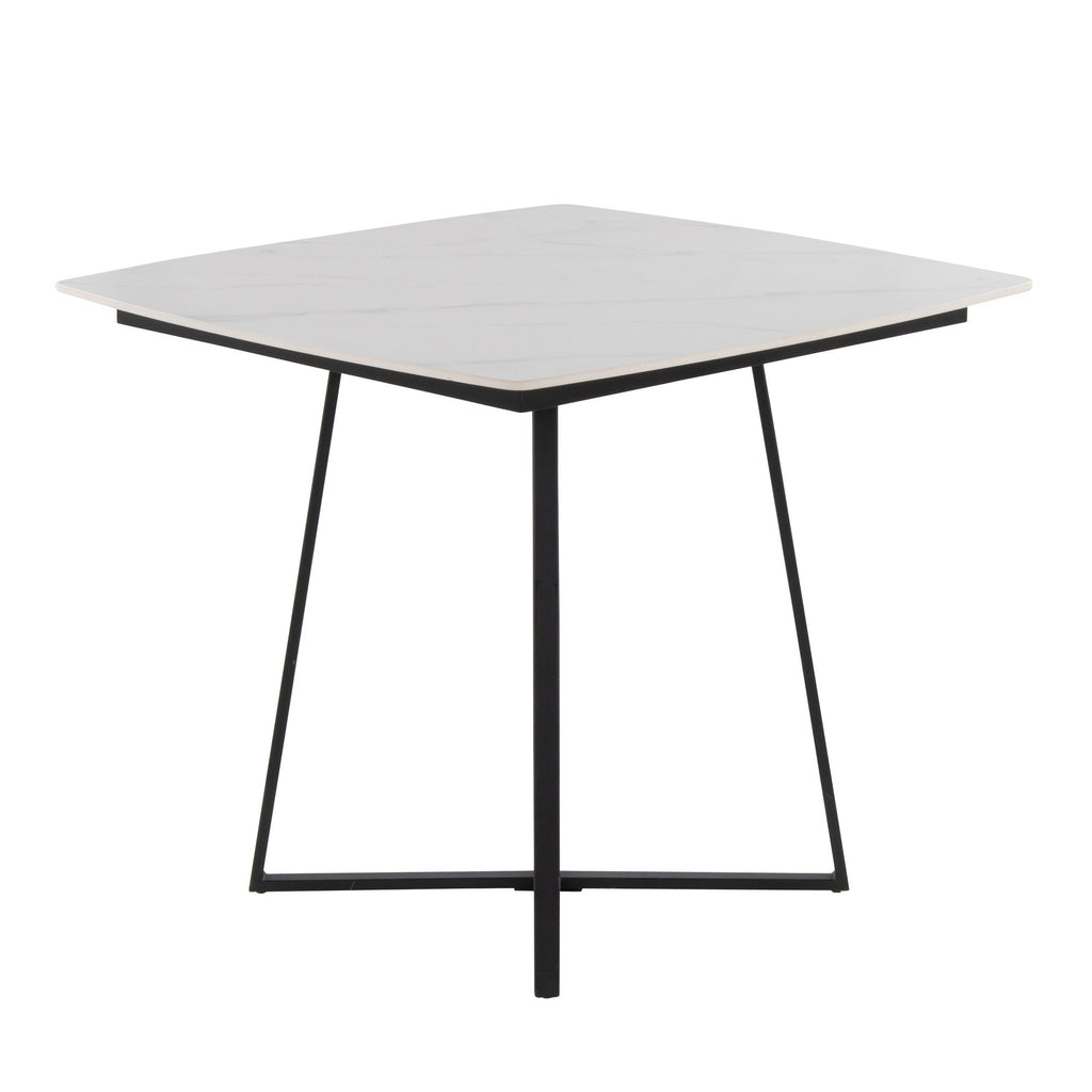 Folia Dinette Table - Black Metal, White Textured Marble, Black Wood