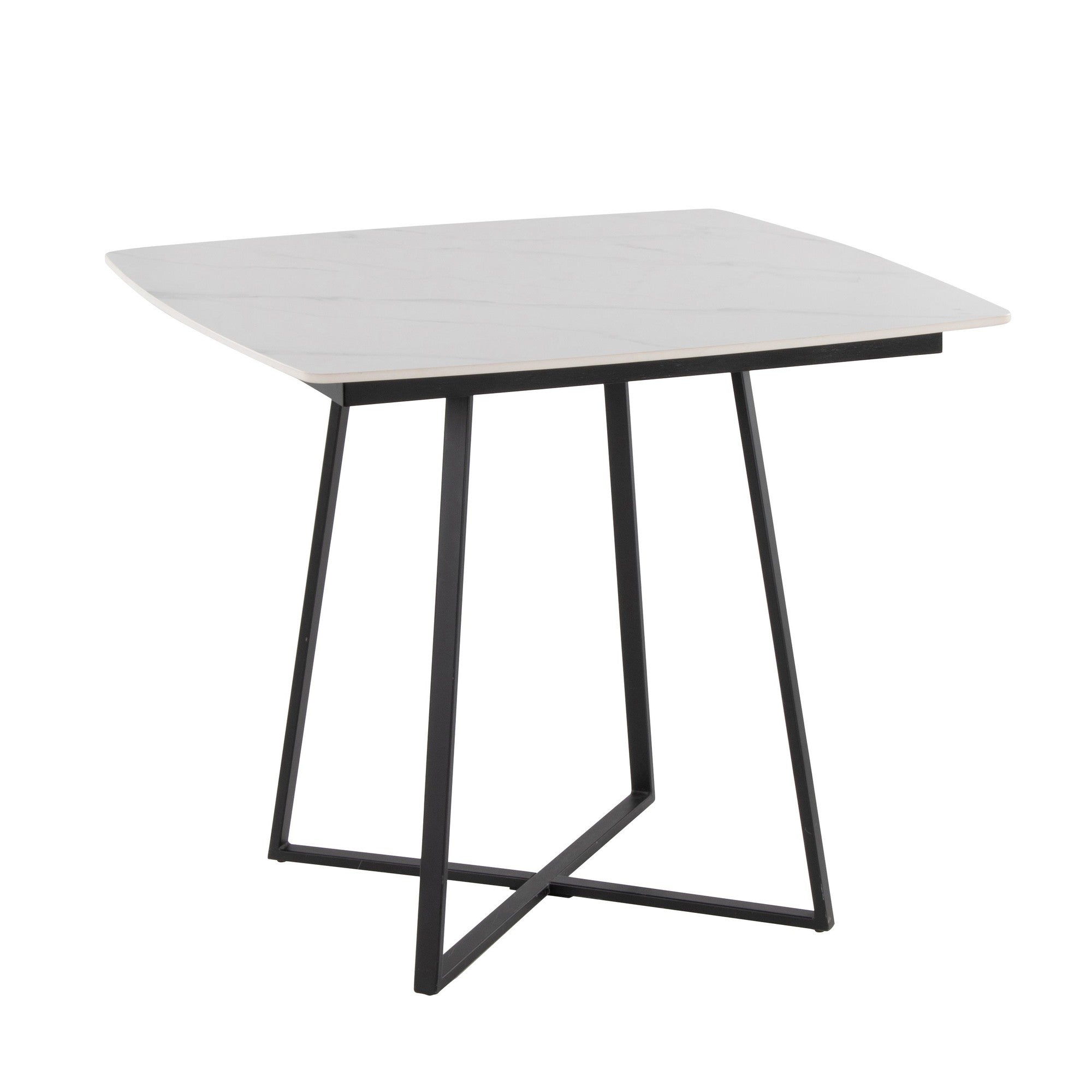 Folia Dinette Table - Black Metal, White Textured Marble, Black Wood