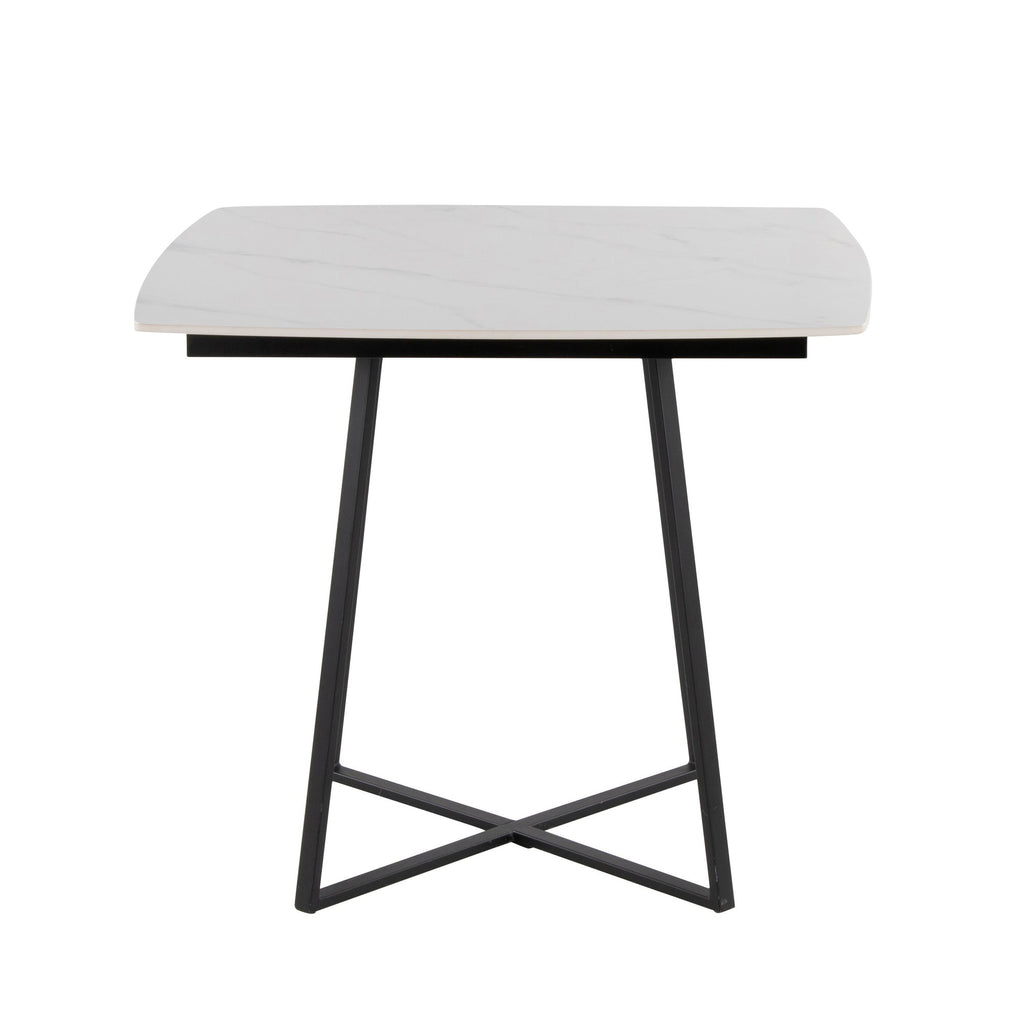 Folia Dinette Table - Black Metal, White Textured Marble, Black Wood