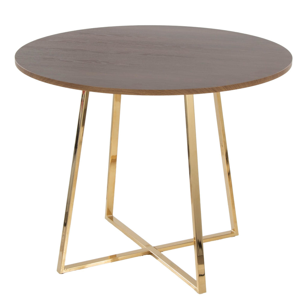 Cosmo Dining Table - Gold Metal, Walnut Wood