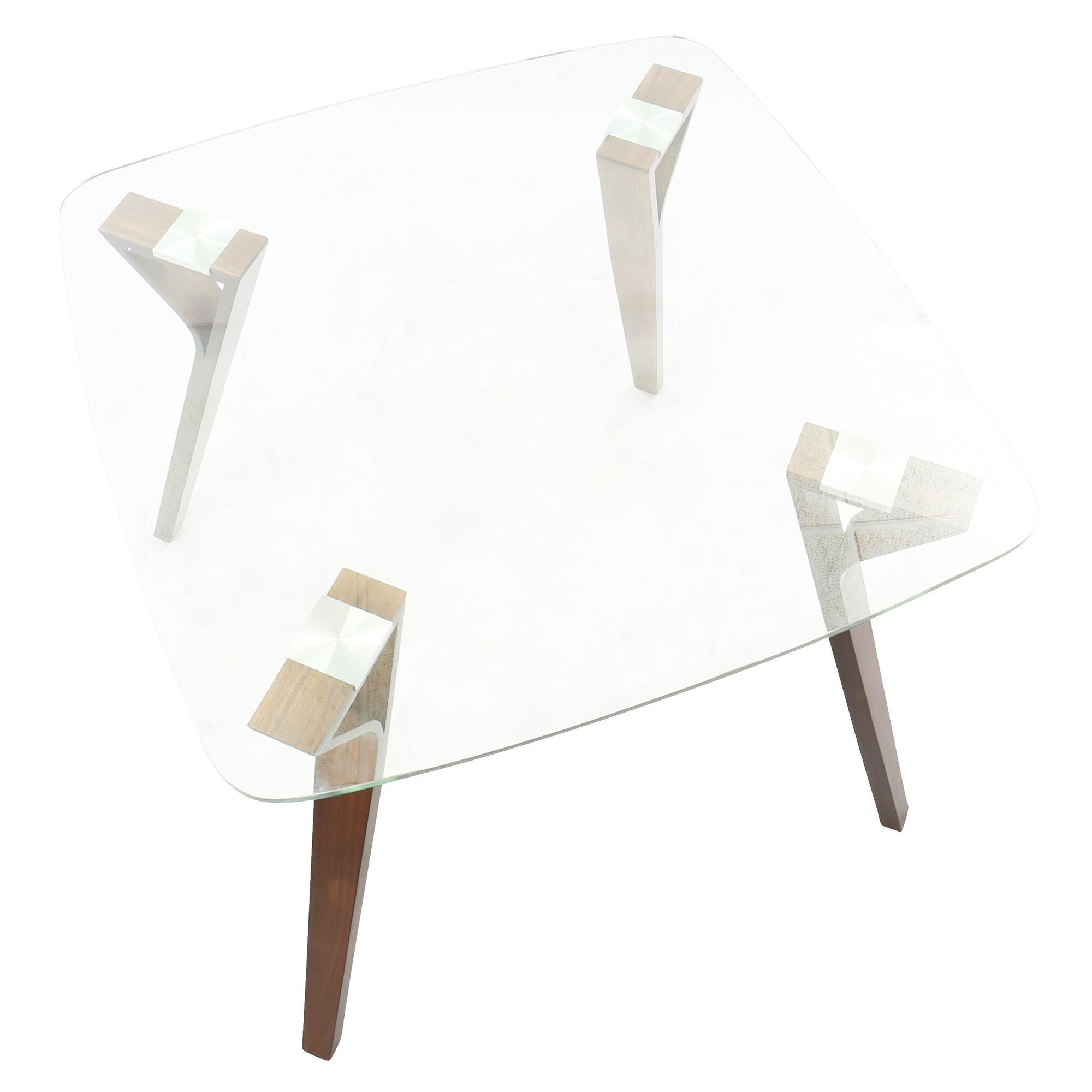 Folia Glass Dinette Table - Walnut Wood, Clear Glass