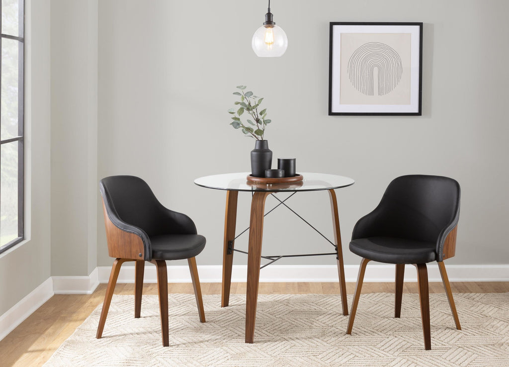 Trilogy Round Dinette Table - Walnut Wood, Clear Glass