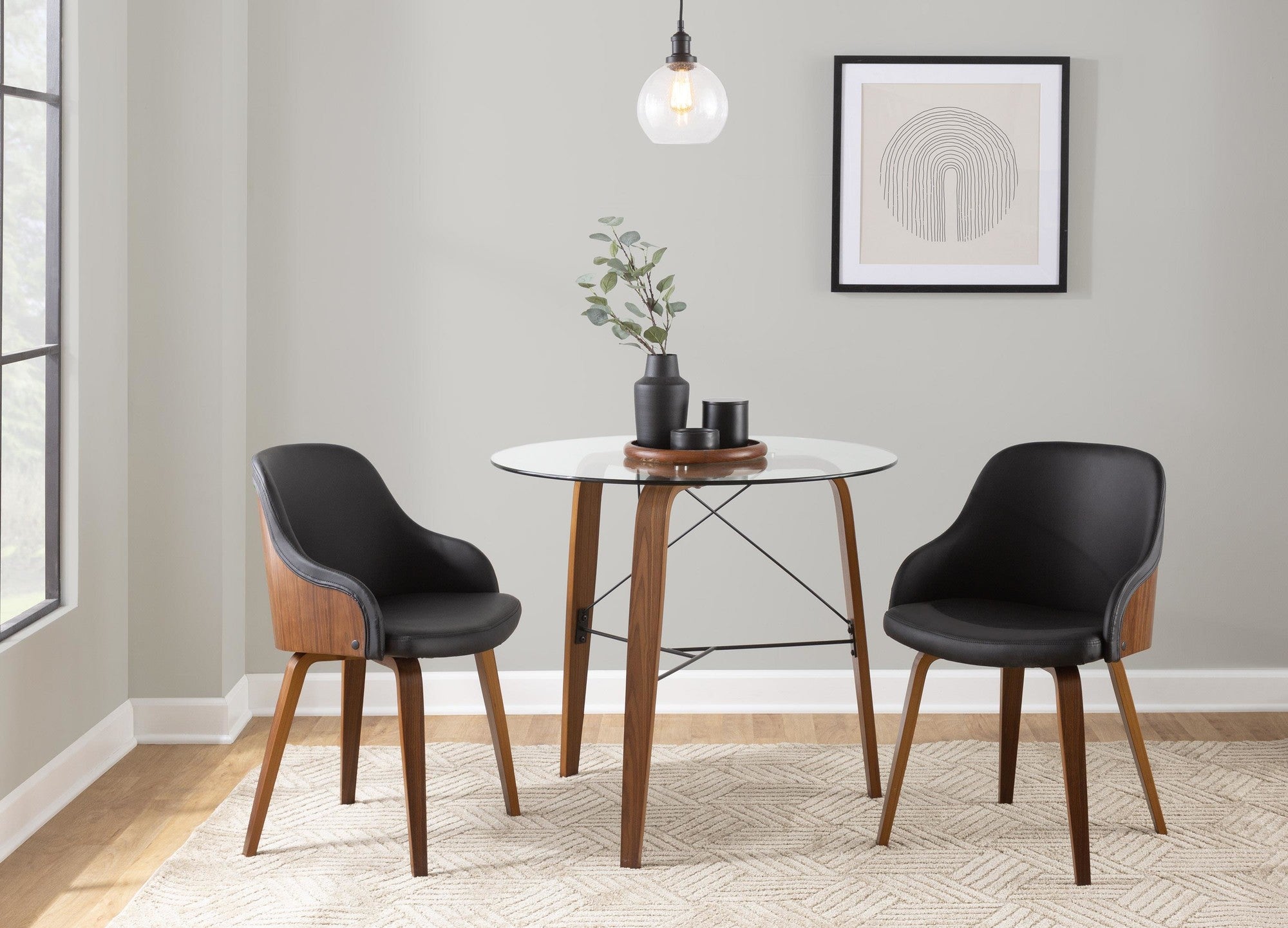 Trilogy Round Dinette Table - Walnut Wood, Clear Glass