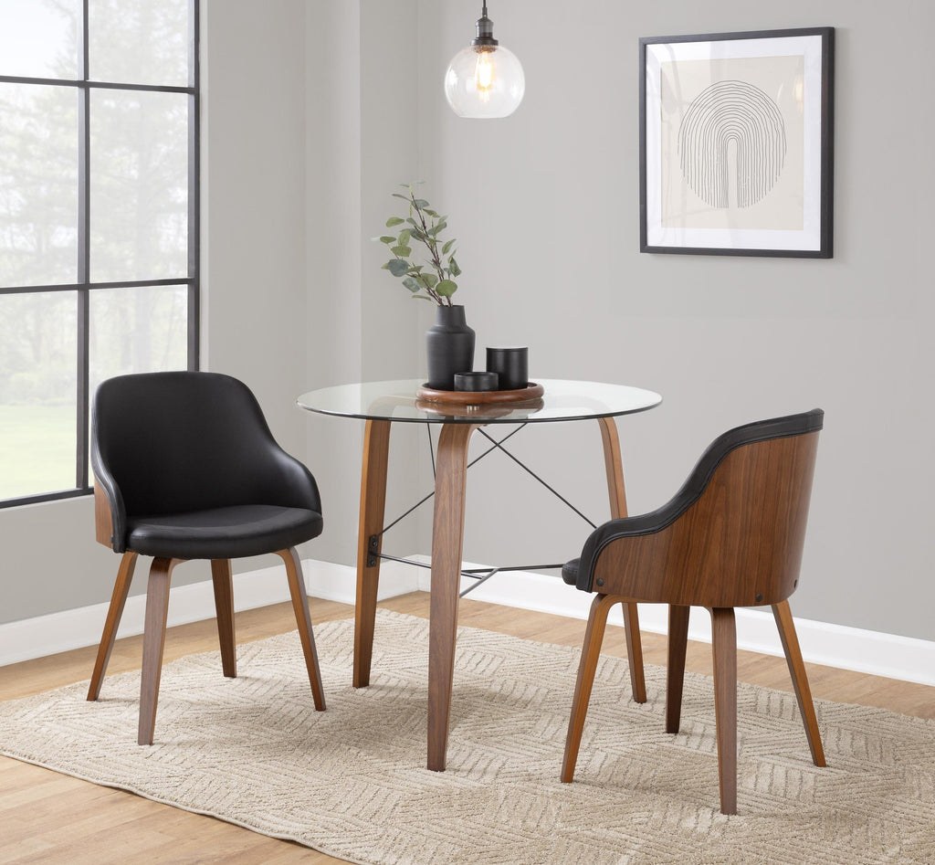 Trilogy Round Dinette Table - Walnut Wood, Clear Glass