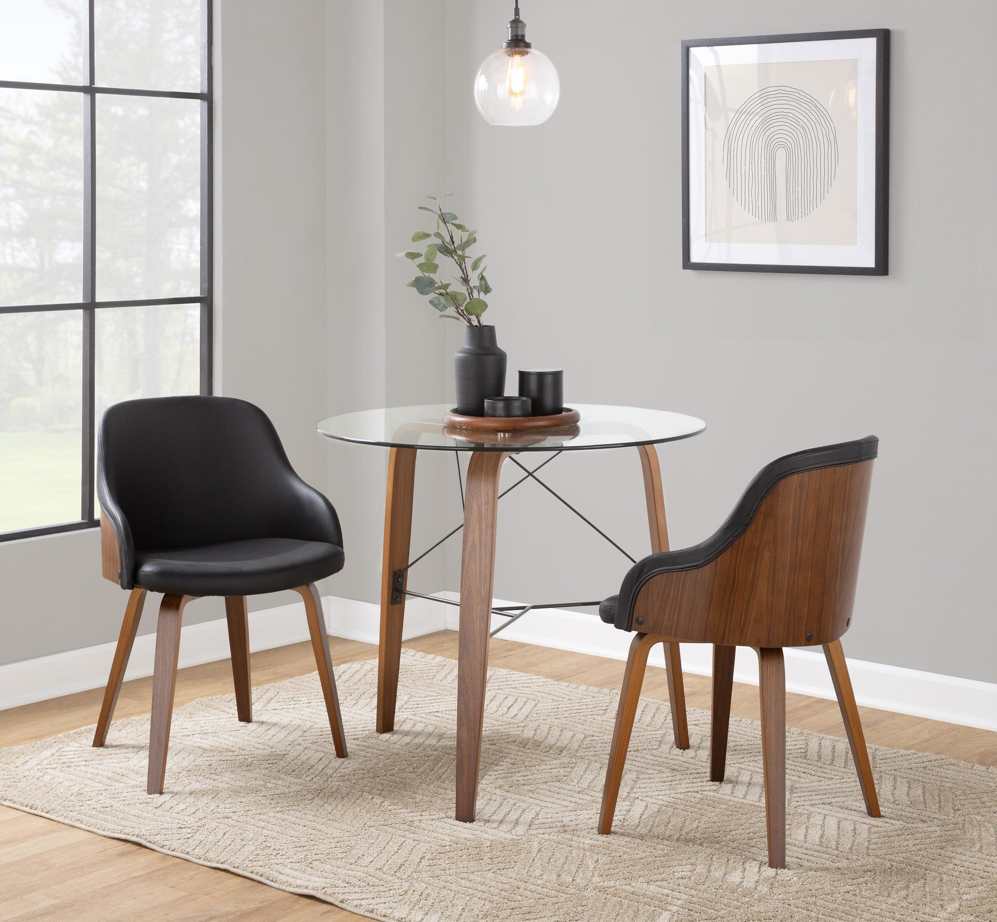 Trilogy Round Dinette Table - Walnut Wood, Clear Glass