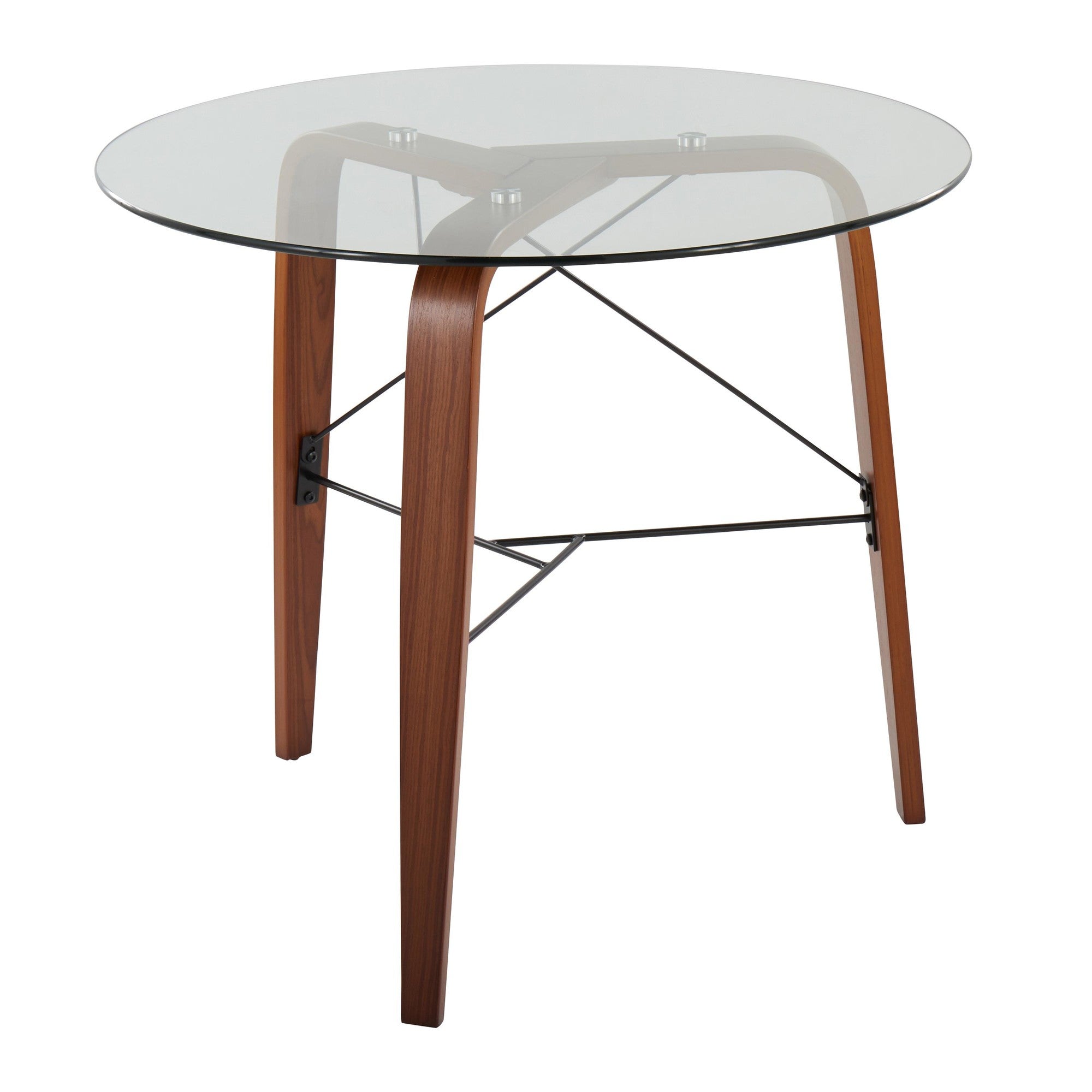 Trilogy Round Dinette Table - Walnut Wood, Clear Glass