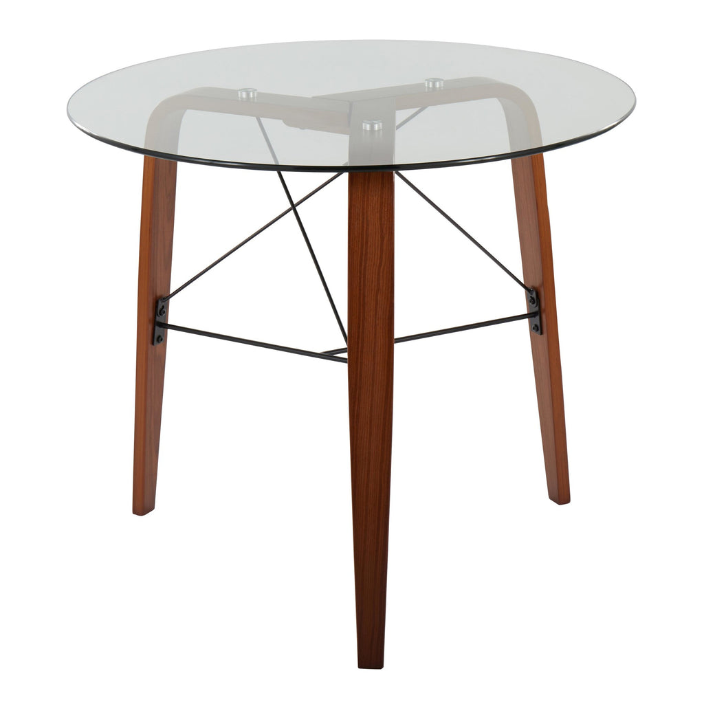 Trilogy Round Dinette Table - Walnut Wood, Clear Glass