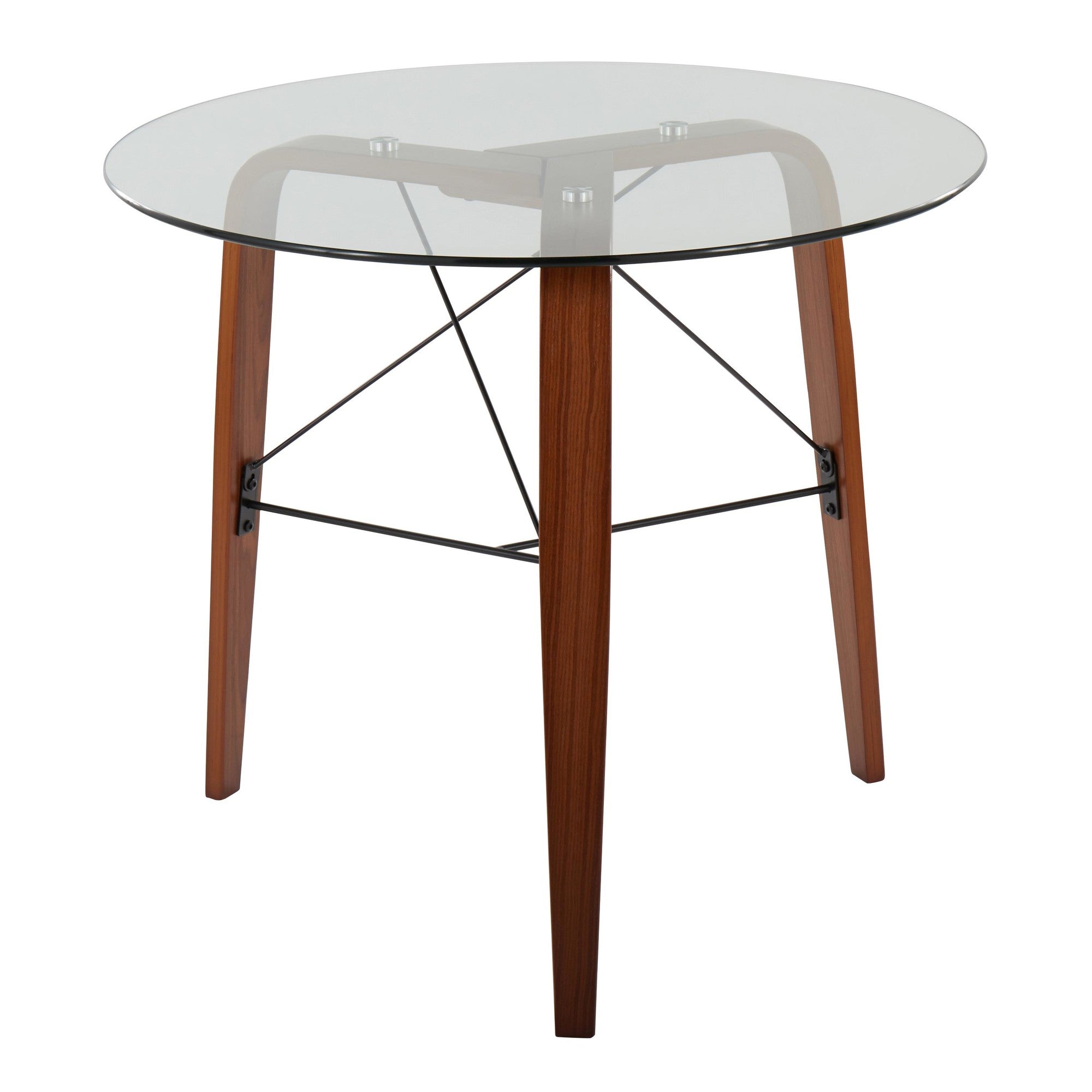 Trilogy Round Dinette Table - Walnut Wood, Clear Glass