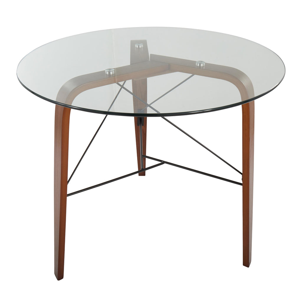 Trilogy Round Dinette Table - Walnut Wood, Clear Glass