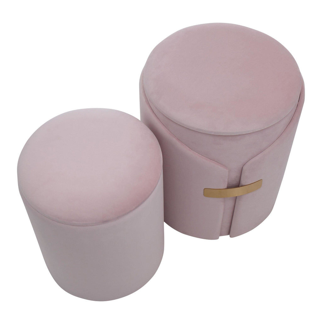 Dahlia Ottoman Set - Gold Metal, Blush Pink Velvet