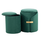 Dahlia Ottoman Set - Gold Metal, Green Velvet