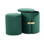 Dahlia Ottoman Set - Gold Metal, Green Velvet